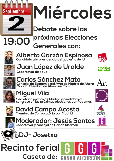 Miércoles 2 de Septiembre: Debate sobre las elecciones generales con la presencia de Alberto Garzón