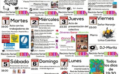 La caseta de fiestas de Ganar Alcorcón contará con más de una decena de actos reivindicativos y la presencia de Alberto Garzón,  Iñigo Errejón  y Tania Sánchez