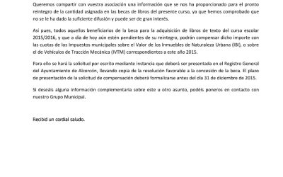 Las becas de libros de texto podrán cobrarse compensándose con el IBI o con el IVTM