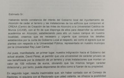 Ganar Alcorcón solicita una reunión a la URJC para valorar la cesión de patrimonio público a una universidad privada