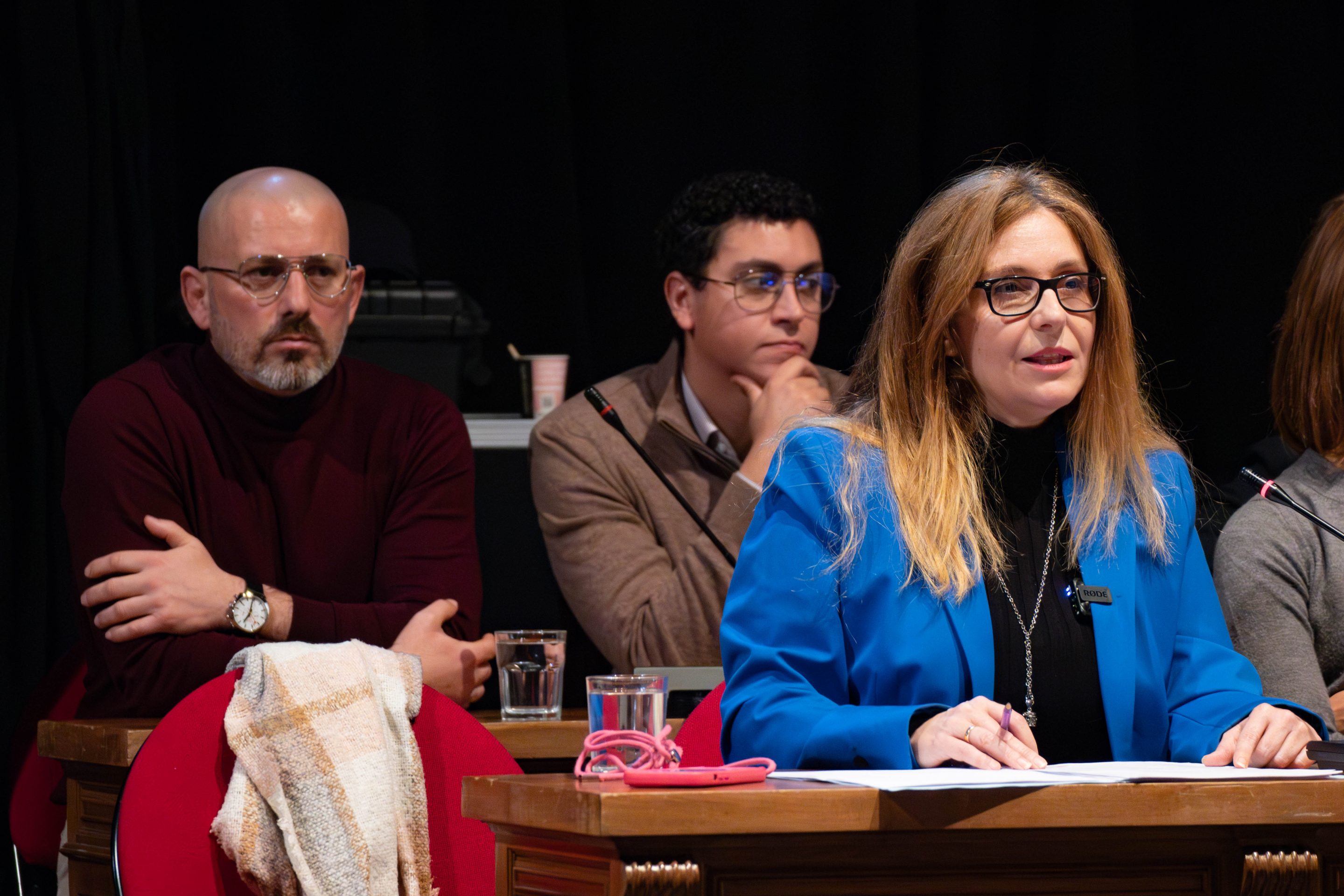 Raquel Rodríguez, David López y Carlos Carretero, concejales de Ganar Alcorcón, durante el Debate del Estado de la Ciudad de Alcorcón